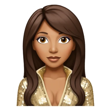 Towanda Braxton with long dark brown hair, cream sequin outfit sticker