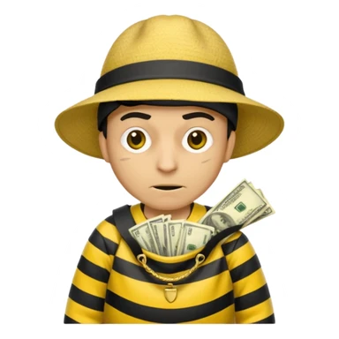 A Robber that just robes a bank** and that has yellow and black stripes that has a bag qith money inside with a chapeau and that looks mean sticker
