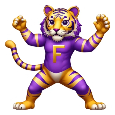 Purple and gold tiger mascot  with letter F  sticker