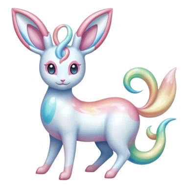 Pearlescent Milky-White Opalescent Rainbow-Tinted Soft-Glowing Celestial Sylveon-Milotic-Cresselia-Fakémon-creature (full body) sticker