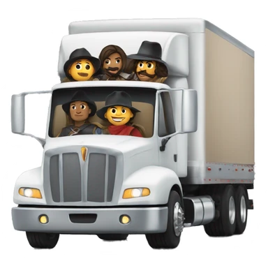 six musketeers driving a semi, no weapons, diverse, male & female, semi truck and trailer sticker
