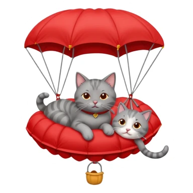 sleepy gray cat riding red parachute sticker