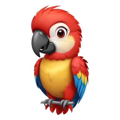 cinematic-cute-macaw-portrait-emoji,-head-tilted-playfully-and-inquisitively,-with-a-dazzling-red-plumage-and-round,-sparkling-eyes-filled-with-charm,-simplified-yet-irresistibly-adorable-features,-highly-detailed, white beak sticker