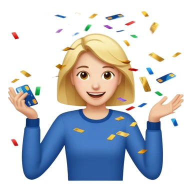 A joyful person cutting up credit cards as they turn into flying confetti emoji sticker