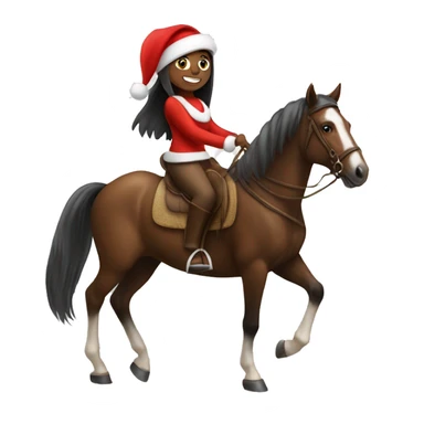 Girl riding horse with Santa hat sticker