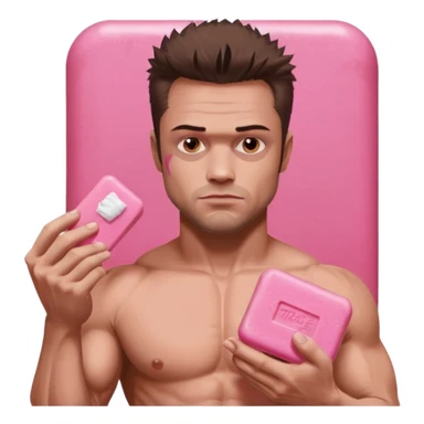 Tyler Durden, holding pink soap like the fight club poster sticker
