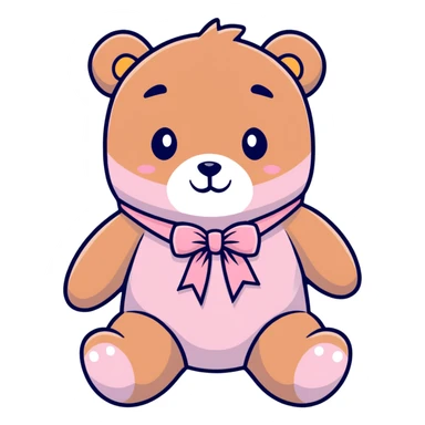 Stuffed teddy bear with light pink ribbon tied in a bow around its neck sticker