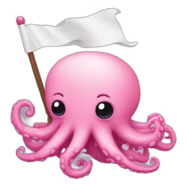 cute pink kraken with adorable face  holding a white flag sticker