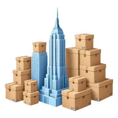 light blue Empire State Building with natural cardboard boxes stacked around sticker