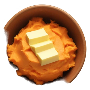 mashed sweet potatoes in a bowl with butter on top sticker