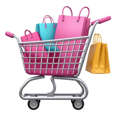 Carrinho na cor rosa cheio de compras femininas, com diversas maquiagens, roupas  sticker