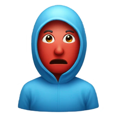 A Person with red all over their face no eyes no mouth no ears no hair that has a little blue round thing covering their sight sticker