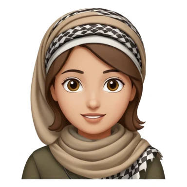 Palestinian girl waving wearing a keffiyeh headband with friendly face, plain background sticker
