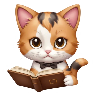 a cute kitten with a bow reading a book sticker