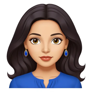 Lynette Torres, Puerto Rican actress with olive-tan complexion, beautiful facial features, bright expressive eyes, defined cheekbones, full lips with warm smile, long flowing dark hair, wearing a stylish blue blouse sticker