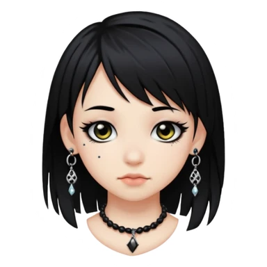 emo girl with black hair. piercings. side bangs. a black jewelry  sticker
