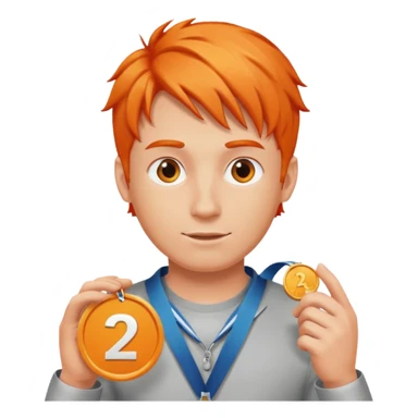 a orange-haired guy with a 2nd place silver medal sticker