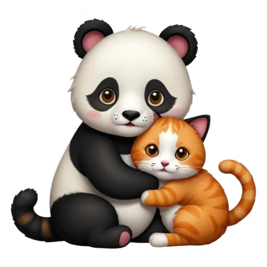 Panda hugging a calico cat with half its face ginger and the other half black sticker