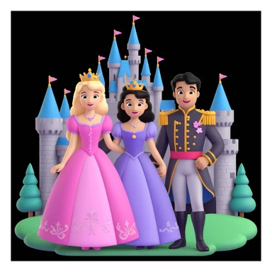 prince and princess Disney dress close up photo in castle background sticker