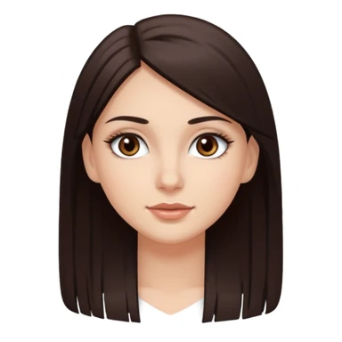 Emoji de chica blanca con cabello castaño oscuro lacio y ojos cafés con pestañas bonitas sticker