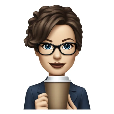 Hyper Realistic Kate Beckinsale dark blue eyes wearing glasses drinking coffee at a laptop  sticker