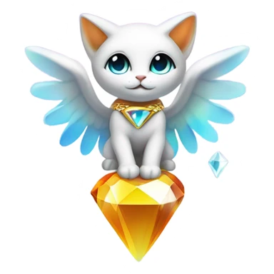 Transcendent Heavenly Rainbow 4d Diamond ultra mega surpream beyond Omni-Cat God with wings and a ring around its body and another ring above it’s head full body sticker