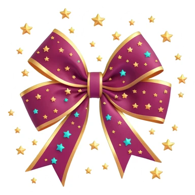 sparkly burgundy bow with gold outline and stars, frosted glass effect sticker