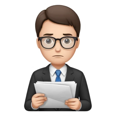 Frowns with Glasses, Office Boss: Business outfit, holding papers, frowning behind glasses, serious look
 sticker