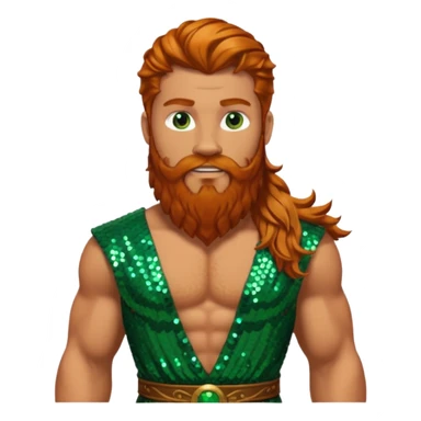 Hercules, God of Heroes from Gods and Goddesses with long ginger hair and beard, green and brown sequin outfit sticker