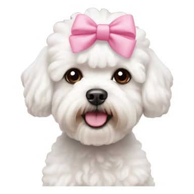 white maltipoo with pink bows on the head sticker