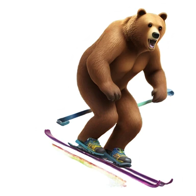Grizzly bear skiing down a mountain made of skittles sticker