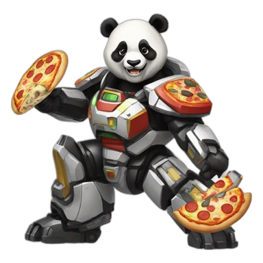 panda on a megazord while eating pizza and laughing sticker