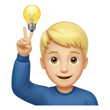 A boy with smily face with victory sign and bulb is glowing above face sticker