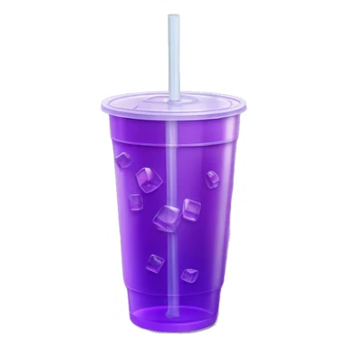 Realistic plastic cup and lid with Transluscent purple soda and large ice cubes inside and one straw through the top of the lid. sticker