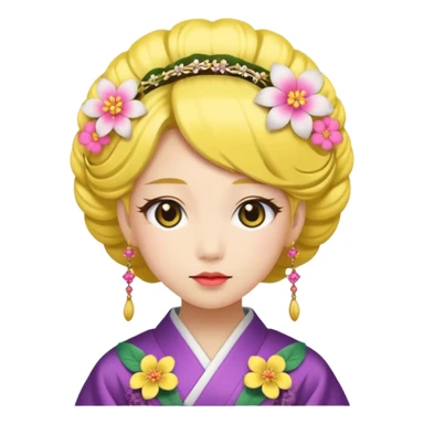 Japanese Princess with floral hairpin, yellow sticker