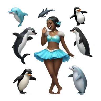 A dancing-panda-dolphin-penguin-girl sticker