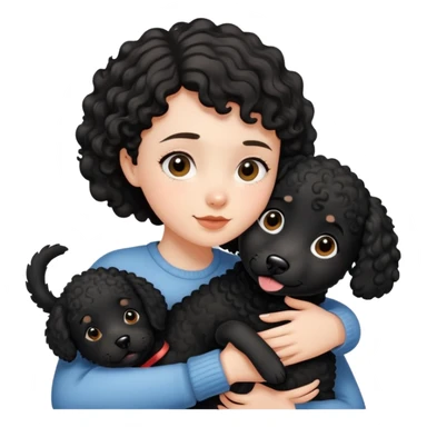 Short-haired girl hugging black curly dog sticker