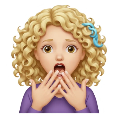 Emoji di ragazza bionda riccia che urla e mette una mano ben aperta in faccia davanti la bocca e gli occhi sticker
