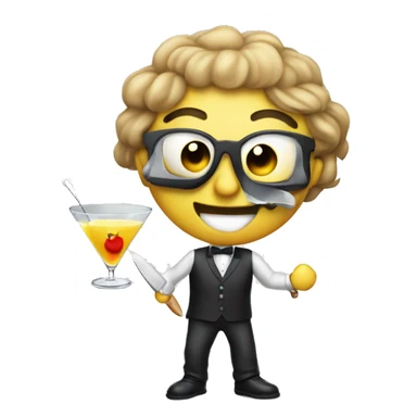 Please make me a emoji with a smiling face, with a martini glass in one hand, and a knife in the other  sticker
