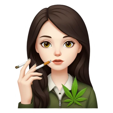 girl with long dark brown hair and pale skin smoking weed  sticker
