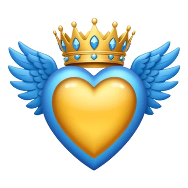 Un emoji de corazón completamente azul con alas y una corona sticker