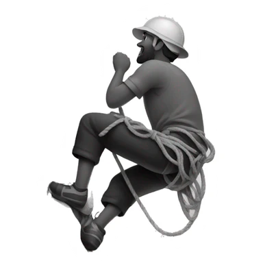 A man climbing mountain using rope emoji black and white  sticker