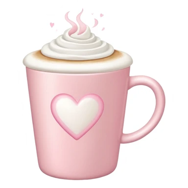 Pastel pink latte cup with white froth heart, soft lighting, clean background sticker