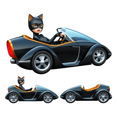 Hot rod comical Cat Woman’s stealth burglar sporty futuristic pursuit mobile two seater car (reclined seating position) sticker