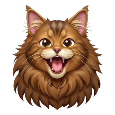 Cinematic Cute Brown Maine Coon Cat Portrait Emoji, Head tilted playfully while yawning exaggeratedly, sleek brown and black fur with a majestic mane, Simplified yet hilariously adorable features, highly detailed, glowing with a warm, confident glow, high shine, mischievous yet lazy, stylized with a touch of playful whimsy, bright and endearing with a comical, yawning expression, soft glowing outline, capturing the essence of a quirky yet loving and lazy kitty, so meme-worthy it feels like it could stretch out of the screen and demand attention in the most dramatic way! sticker