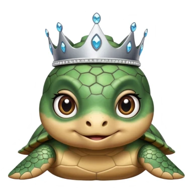 a cute domestic turtle with big eyes and with a silver tiara sticker