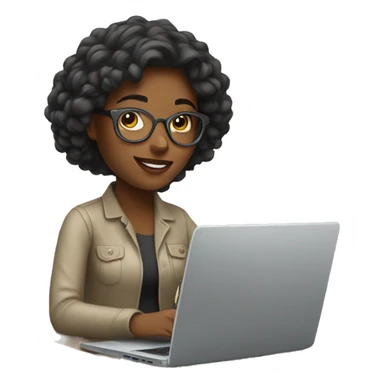 Relaxed young woman working remotely on a laptop. sticker