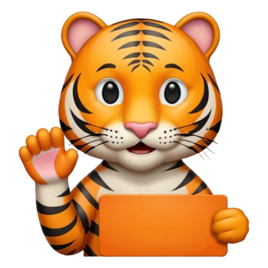 Happy tiger holding a sign that says "Hi Jamie" sticker