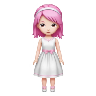 Isolated detaile illustration modern raspberry torte doll figurine full body with pink hair and a pink hairband standing sticker
