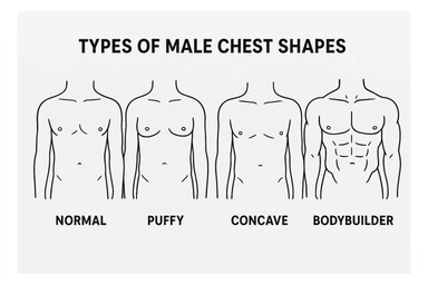 Make image of types of male chest shapes, few examples sticker